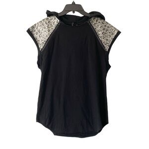 Skingraft Jonny Kota Sleeveless Hoodie Black Silver Shoulders Shirt size large